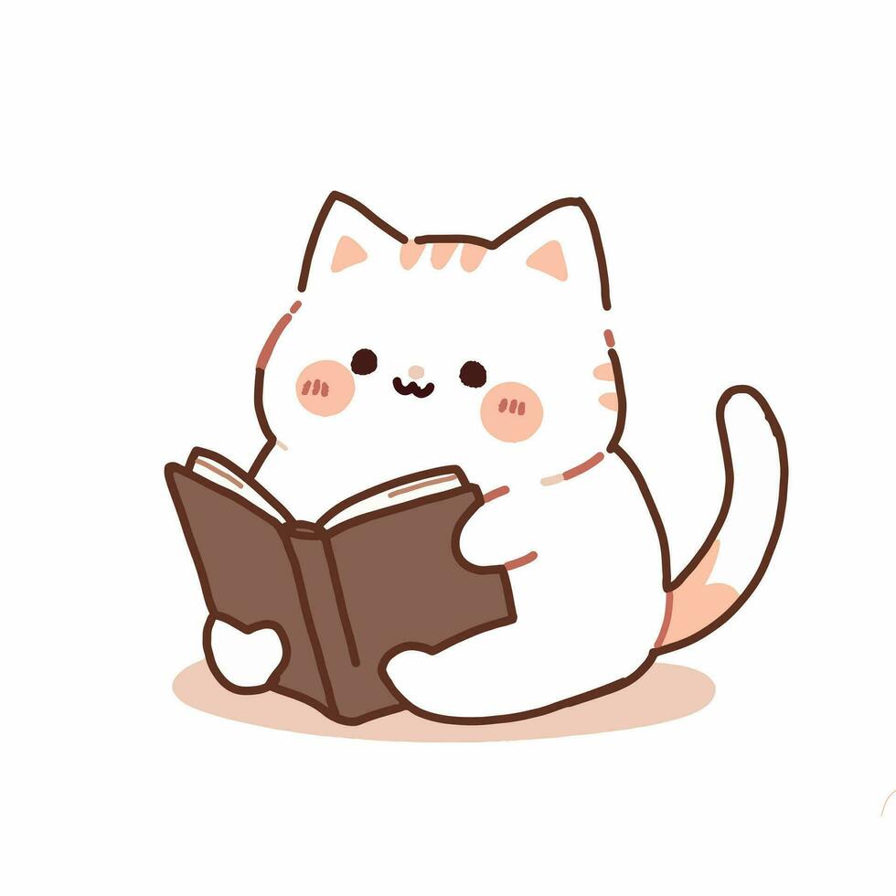 dibujos animados estilo gato leyendo libro. mano dibujado vector ilustración.