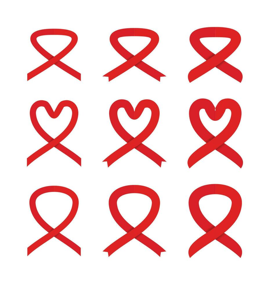 world aids day red ribbon icon set, vector isolated on white background. ornament design for banner, poster, social media, flyer.