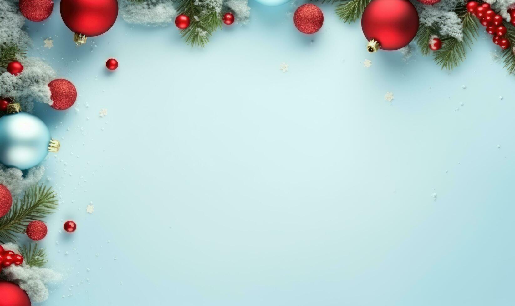 christmas frame border light blue background AI Generated photo