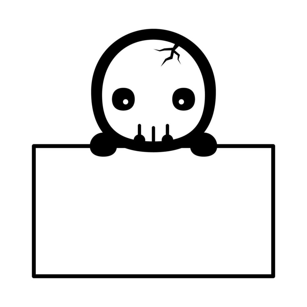 Cute And Kawaii Style Halloween Skull Character With White Board vector