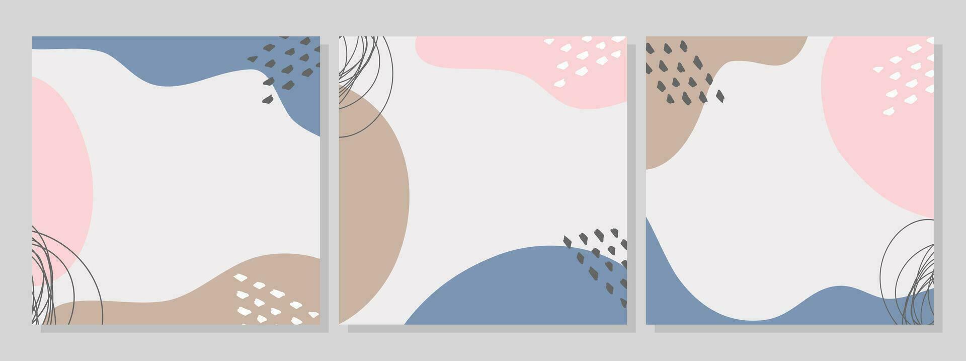 Template posters in boho style, pastel pink blue colors, abstract shapes with circles and dots. The place is empty for insertion. vector