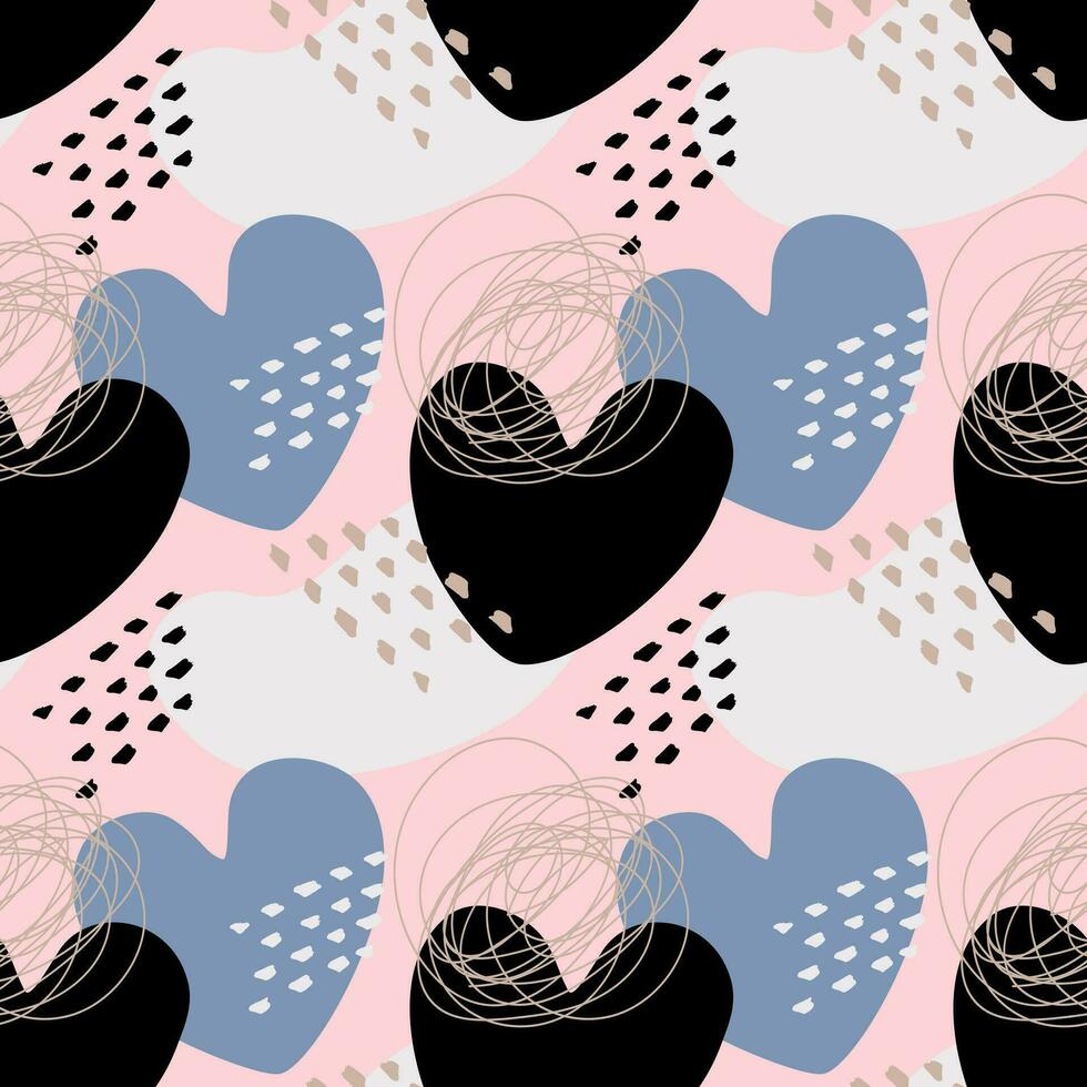 Pink pattern love, heart blue and black colors, doodle hand drawn elements.Beautiful glamorous and elegant, fashion, beauty, cosmetics, luxury and chic. vector
