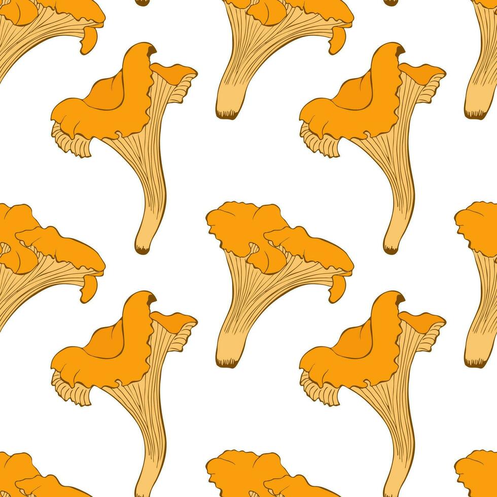 Pattern with orange chanterelles on white background. vector