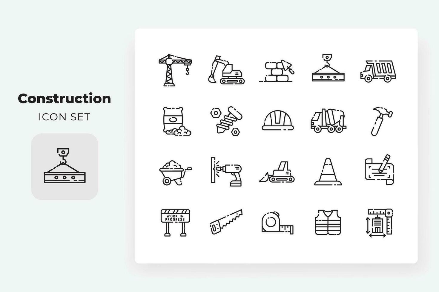 lineal construction icon design set vector