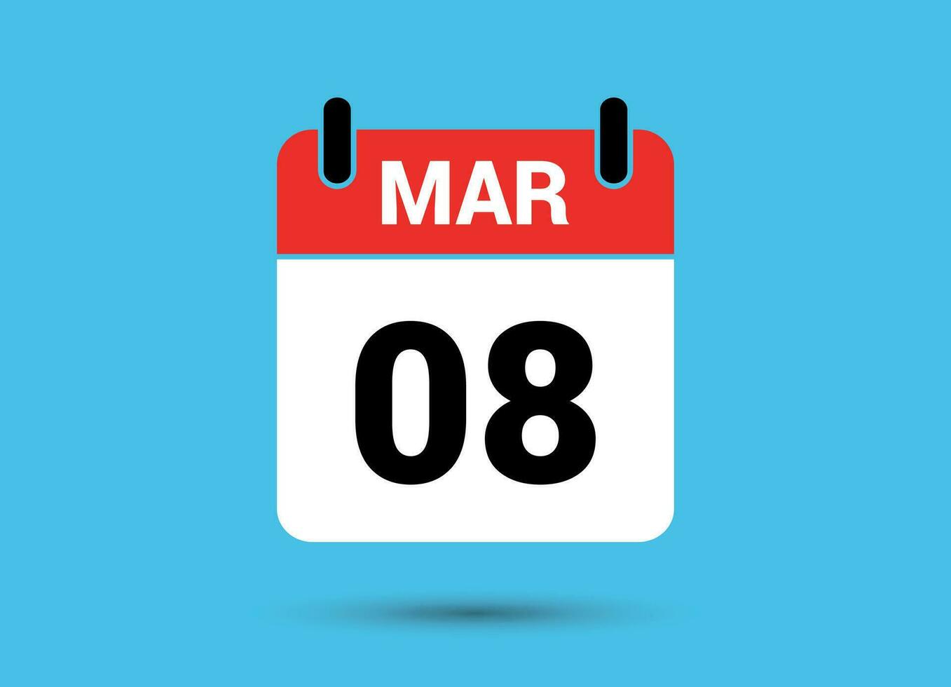 8 March Calendar Date Flat Icon Day 8 Vector Illustration