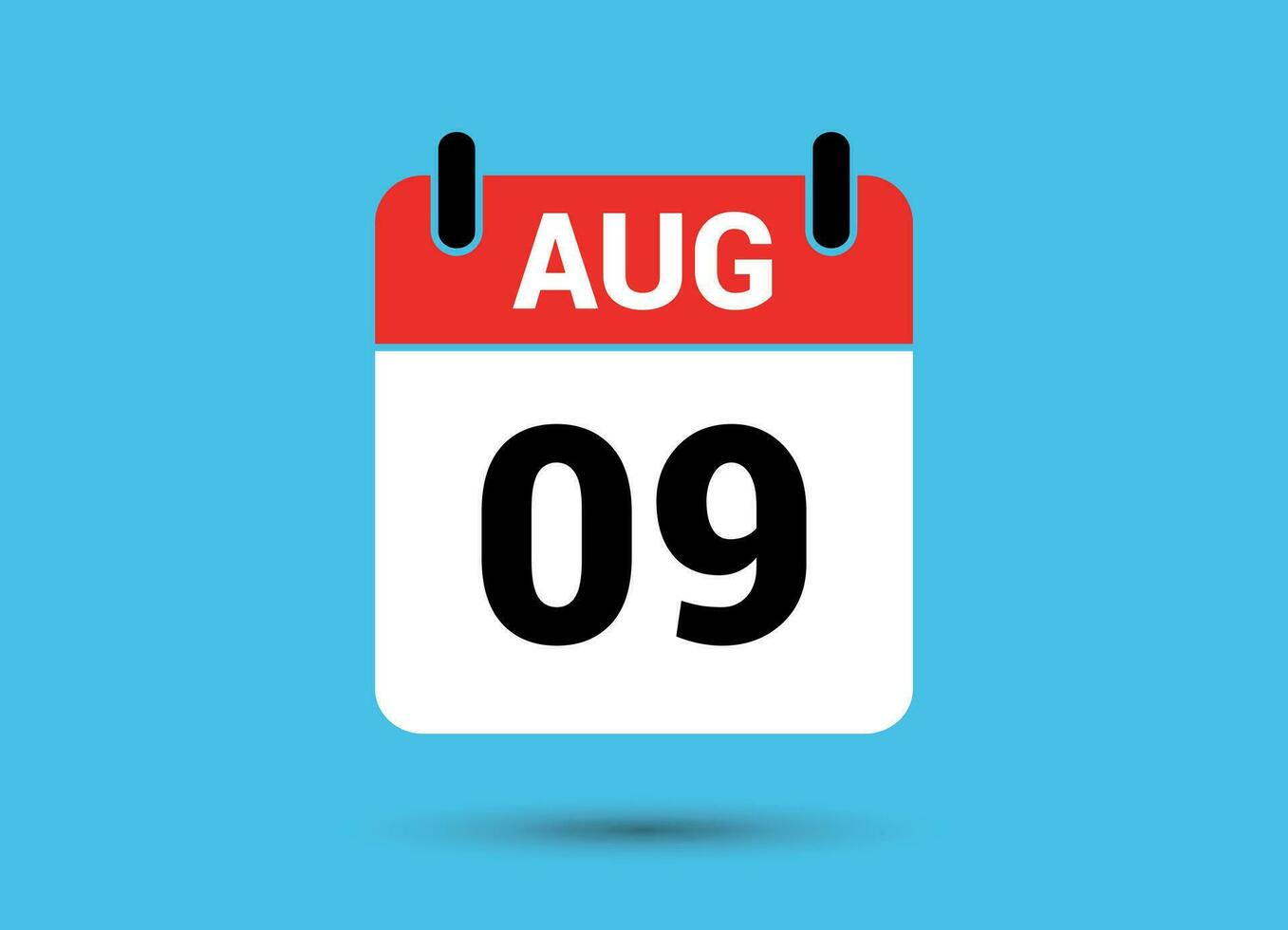 August 9 Calendar Date Flat Icon Day 9 Vector Illustration