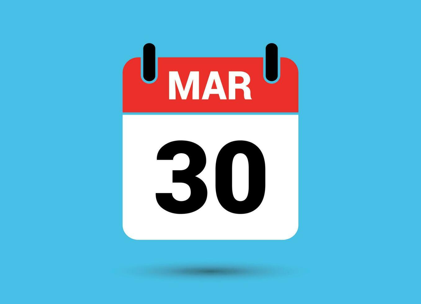 30 March Calendar Date Flat Icon Day 30 Vector Illustration