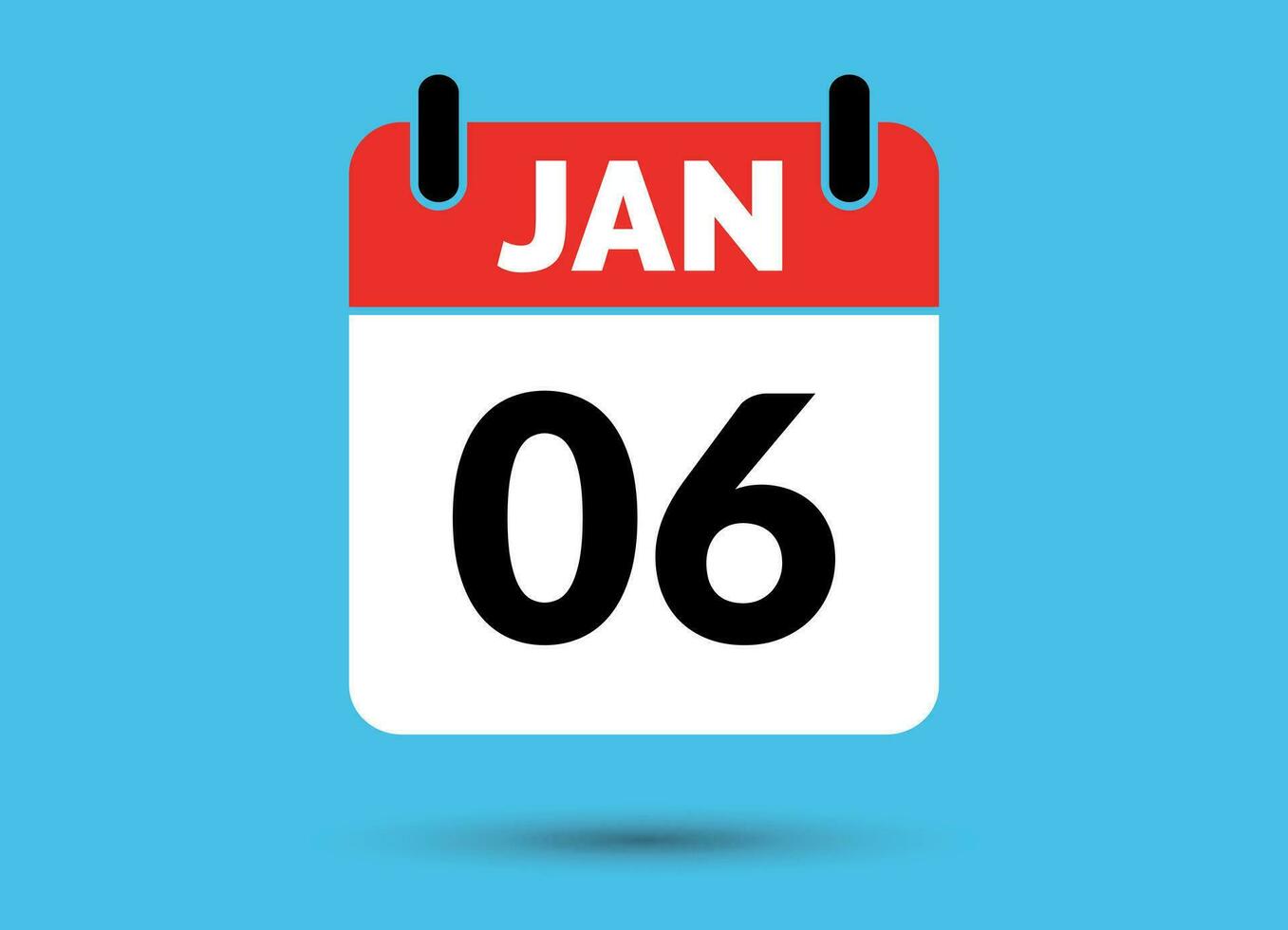 6 6 enero calendario fecha plano icono día 6 6 vector ilustración