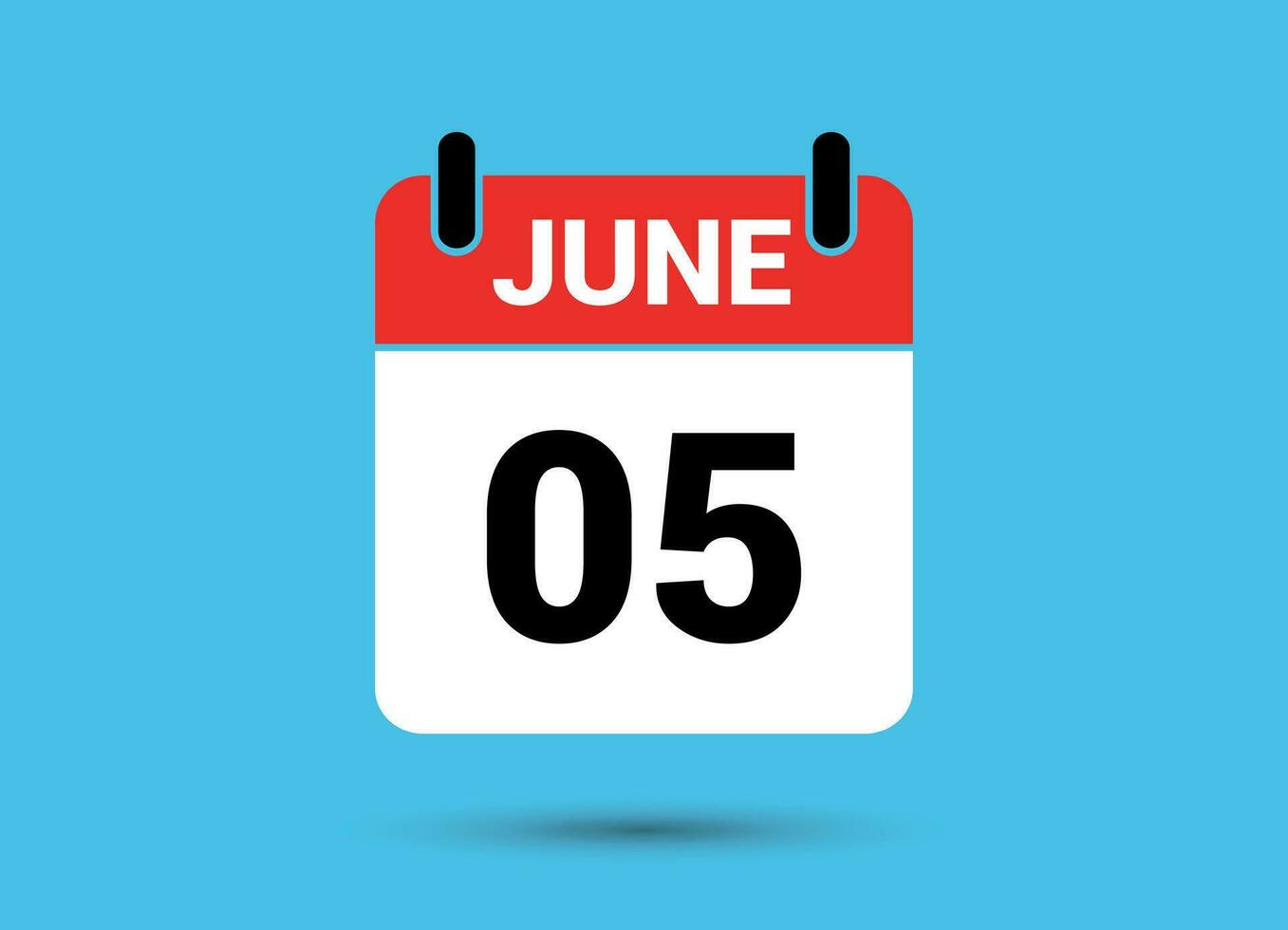 5 June Calendar Date Flat Icon Day 5 Vector Illustration