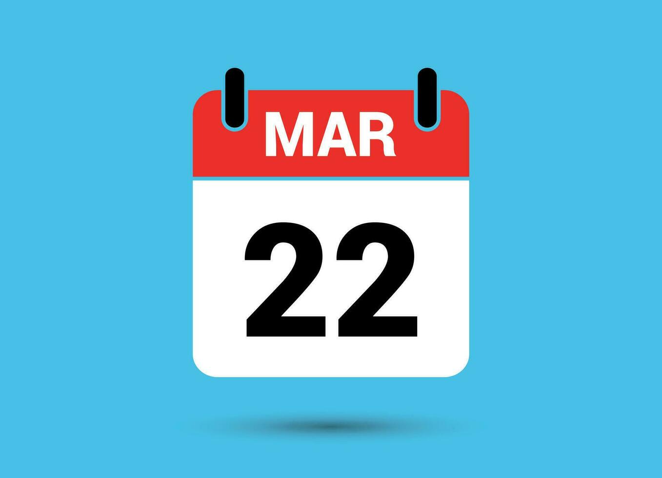 22 March Calendar Date Flat Icon Day 22 Vector Illustration