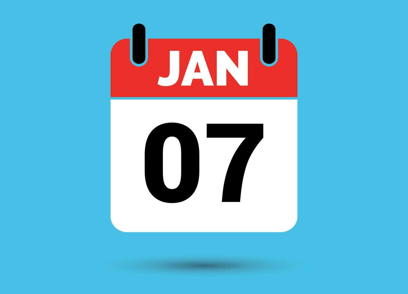 7 January Calendar Date Flat Icon Day 7 Vector Illustration