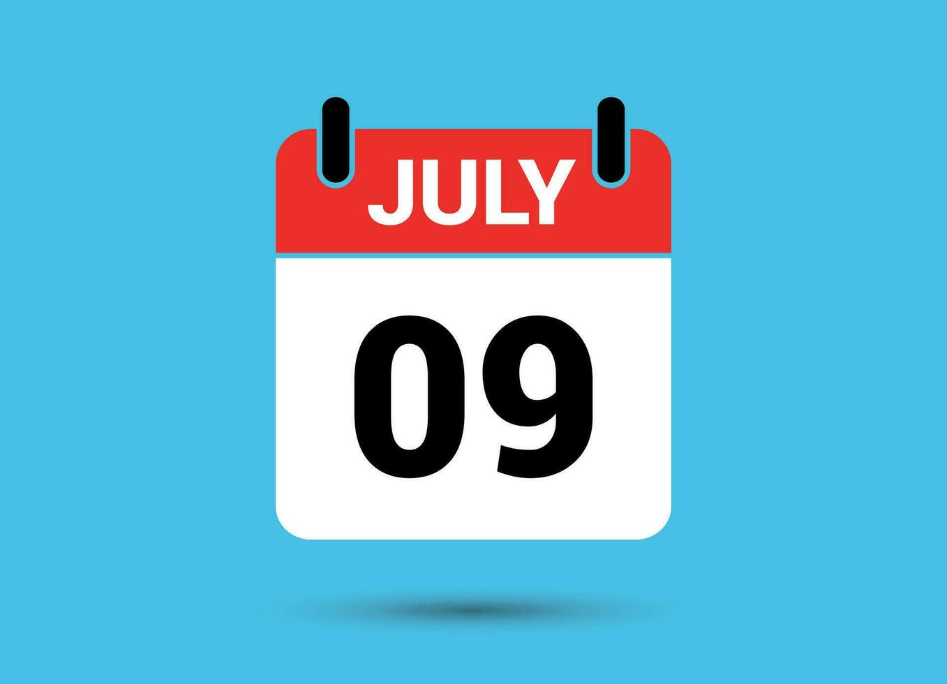 July 9 Calendar Date Flat Icon Day 9 Vector Illustration