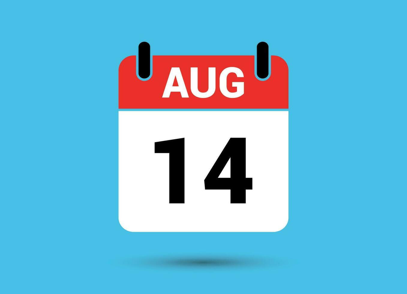 August 14 Calendar Date Flat Icon Day 14 Vector Illustration