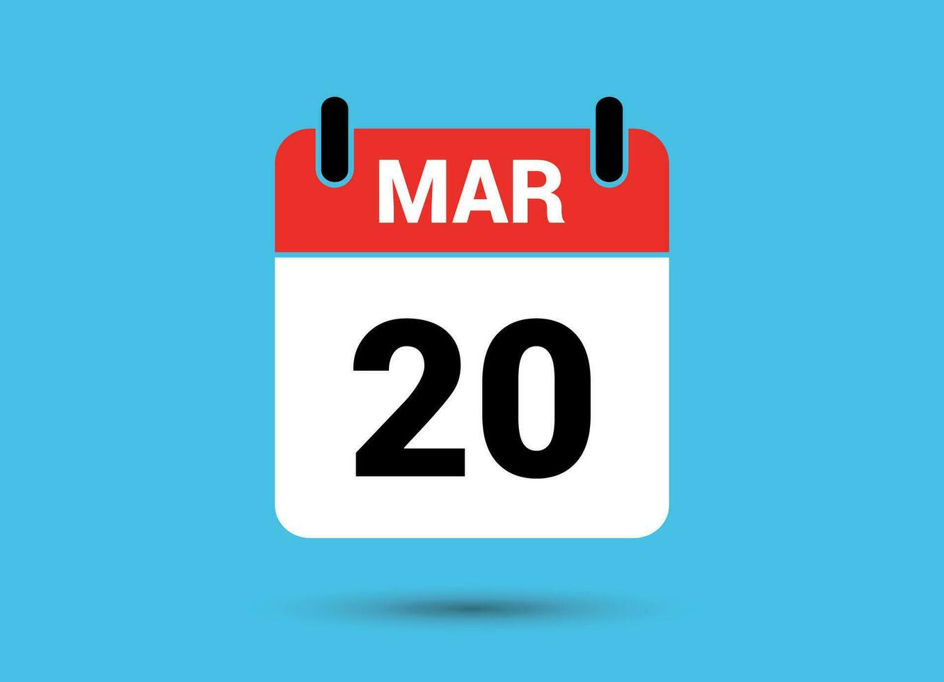 20 March Calendar Date Flat Icon Day 20 Vector Illustration