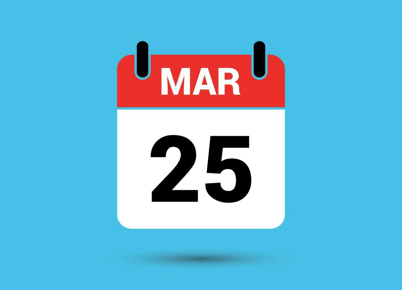 25 March Calendar Date Flat Icon Day 25 Vector Illustration