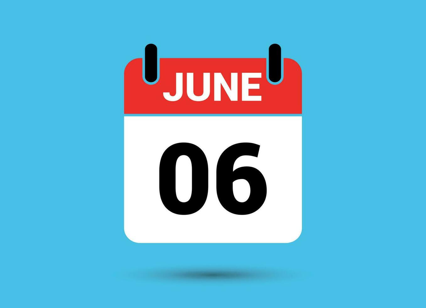 6 June Calendar Date Flat Icon Day 6 Vector Illustration