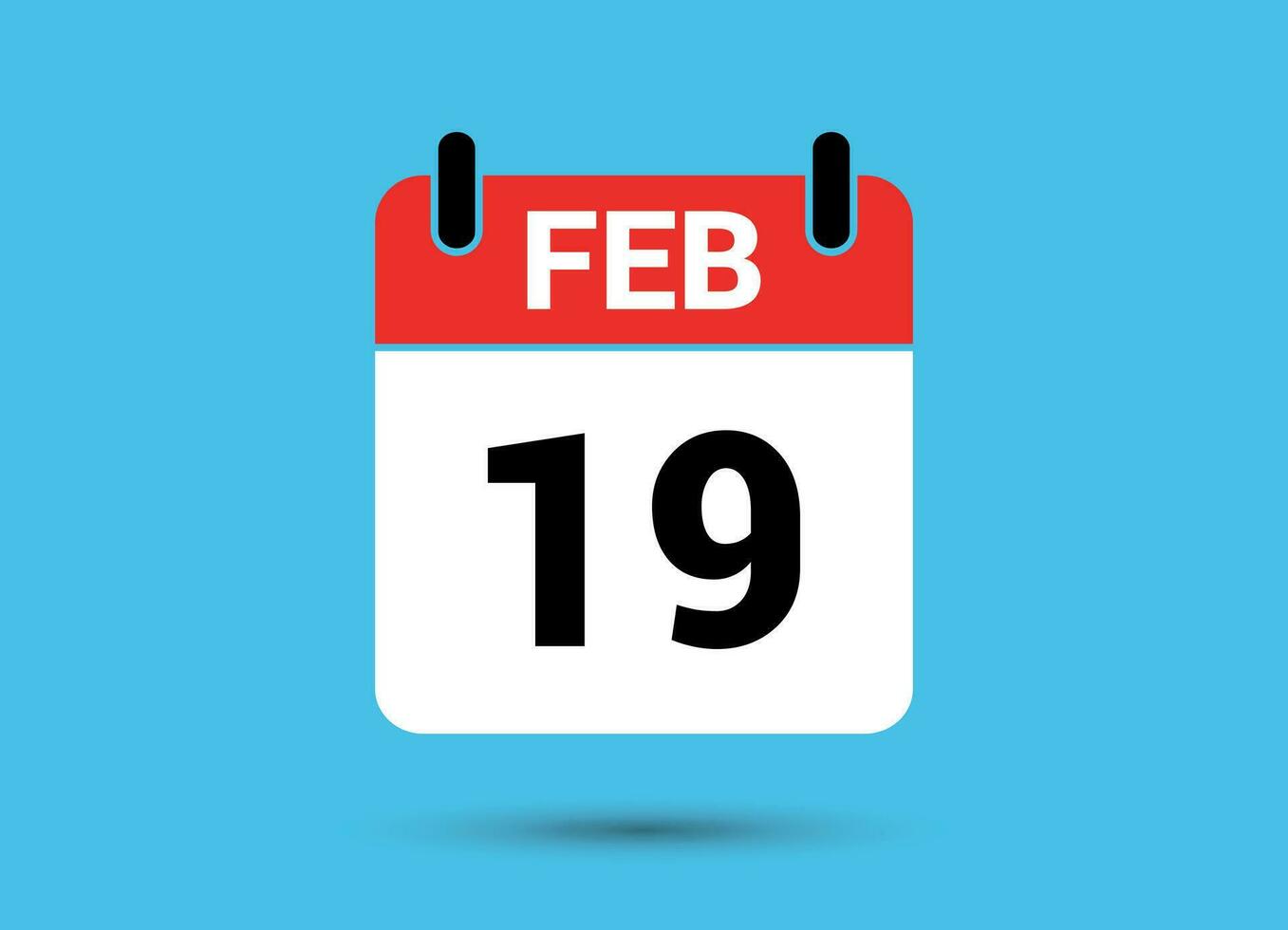 19 February Calendar Date Flat Icon Day 19 Vector Illustration