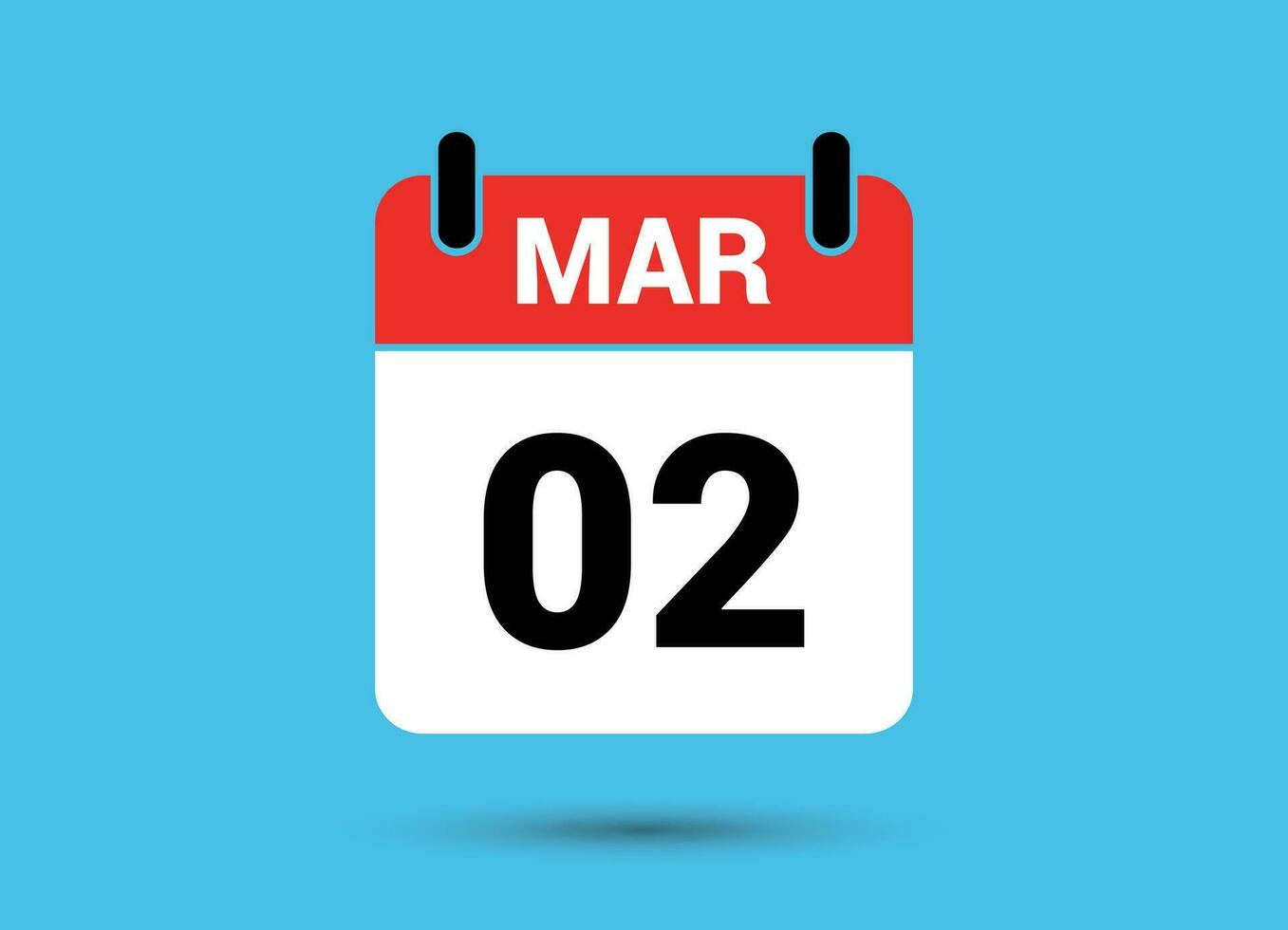 2 marzo calendario fecha plano icono día 2 vector ilustración