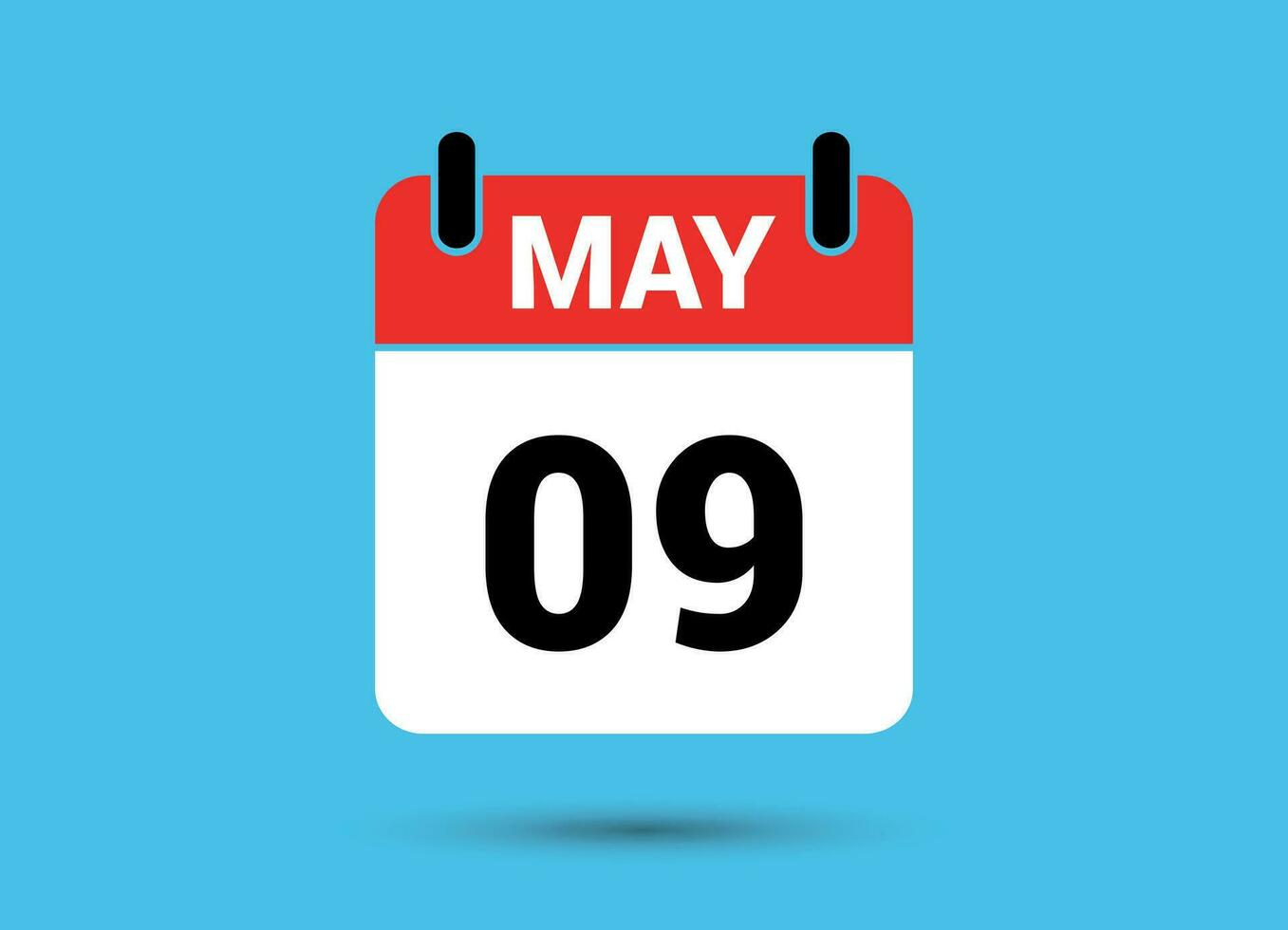9 May Calendar Date Flat Icon Day 9 Vector Illustration