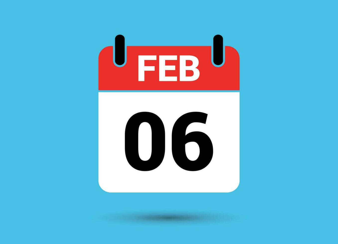 6 February Calendar Date Flat Icon Day 6 Vector Illustration