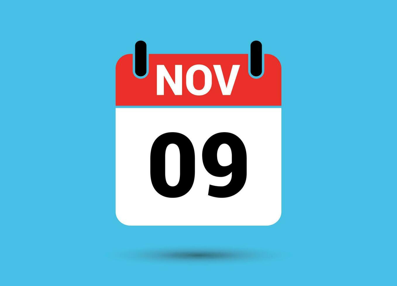 November 9 Calendar Date Flat Icon Day 9 Vector Illustration
