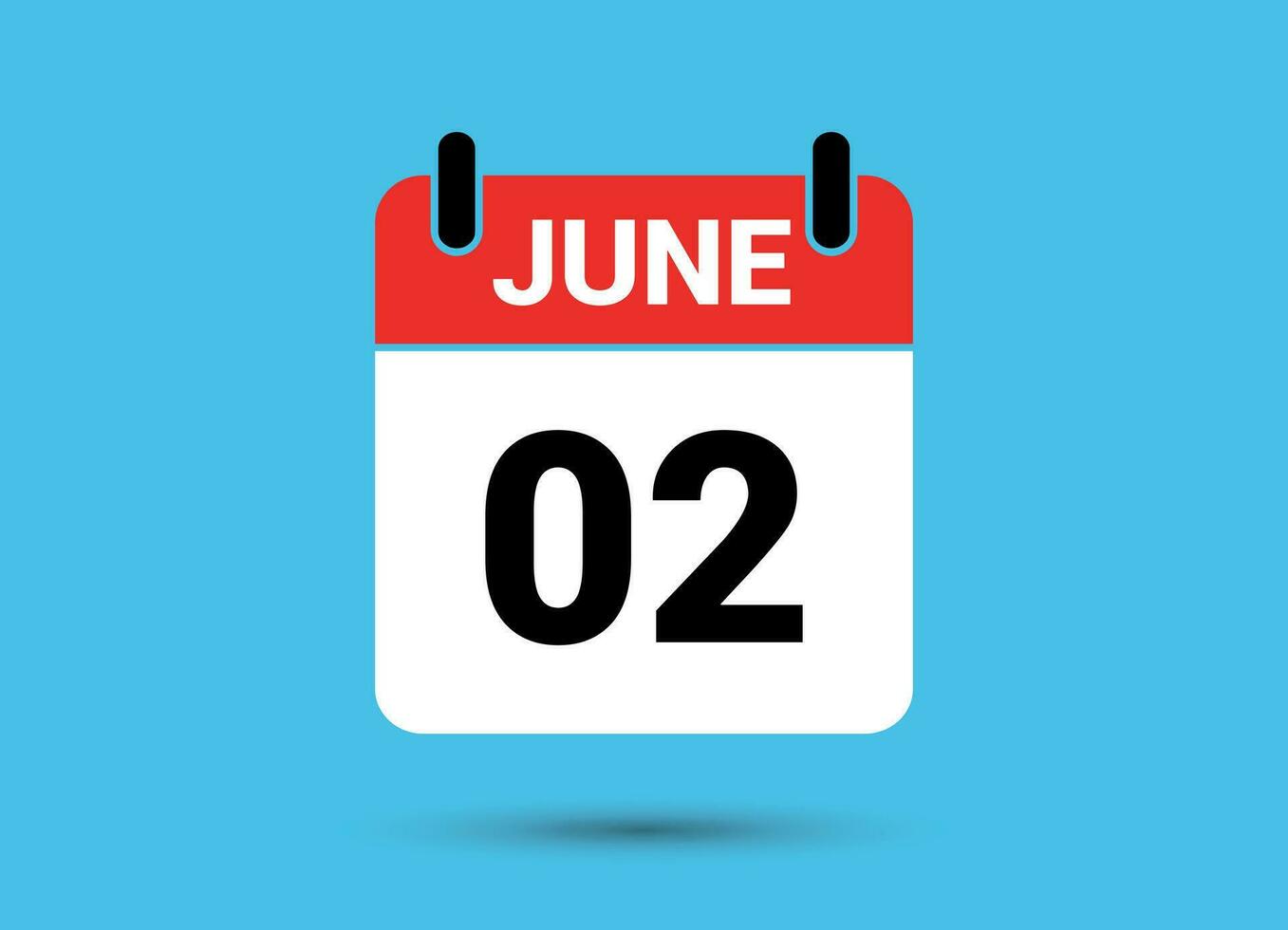 2 June Calendar Date Flat Icon Day 2 Vector Illustration