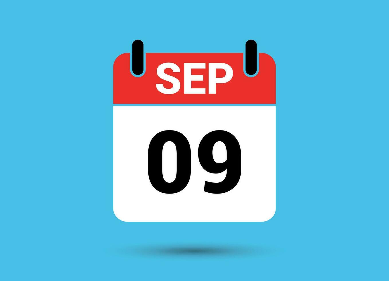 September 9 Calendar Date Flat Icon Day 9 Vector Illustration
