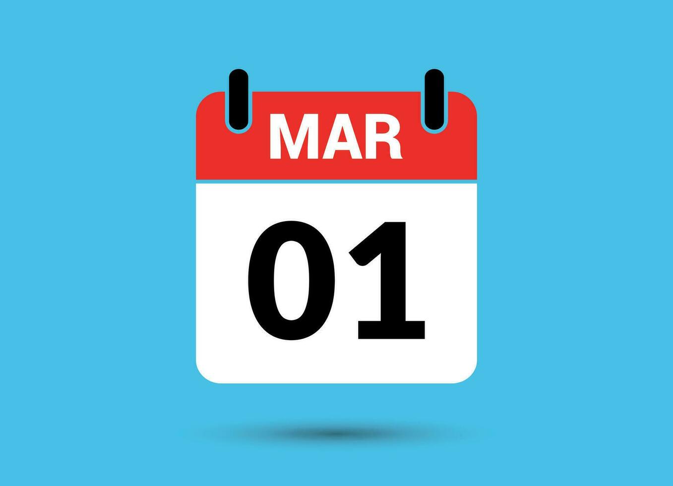1 March Calendar Date Flat Icon Day 1 Vector Illustration