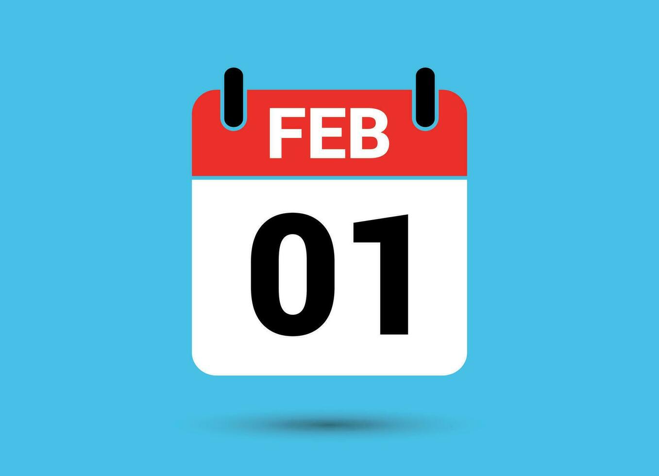 1 February Calendar Date Flat Icon Day 1 Vector Illustration