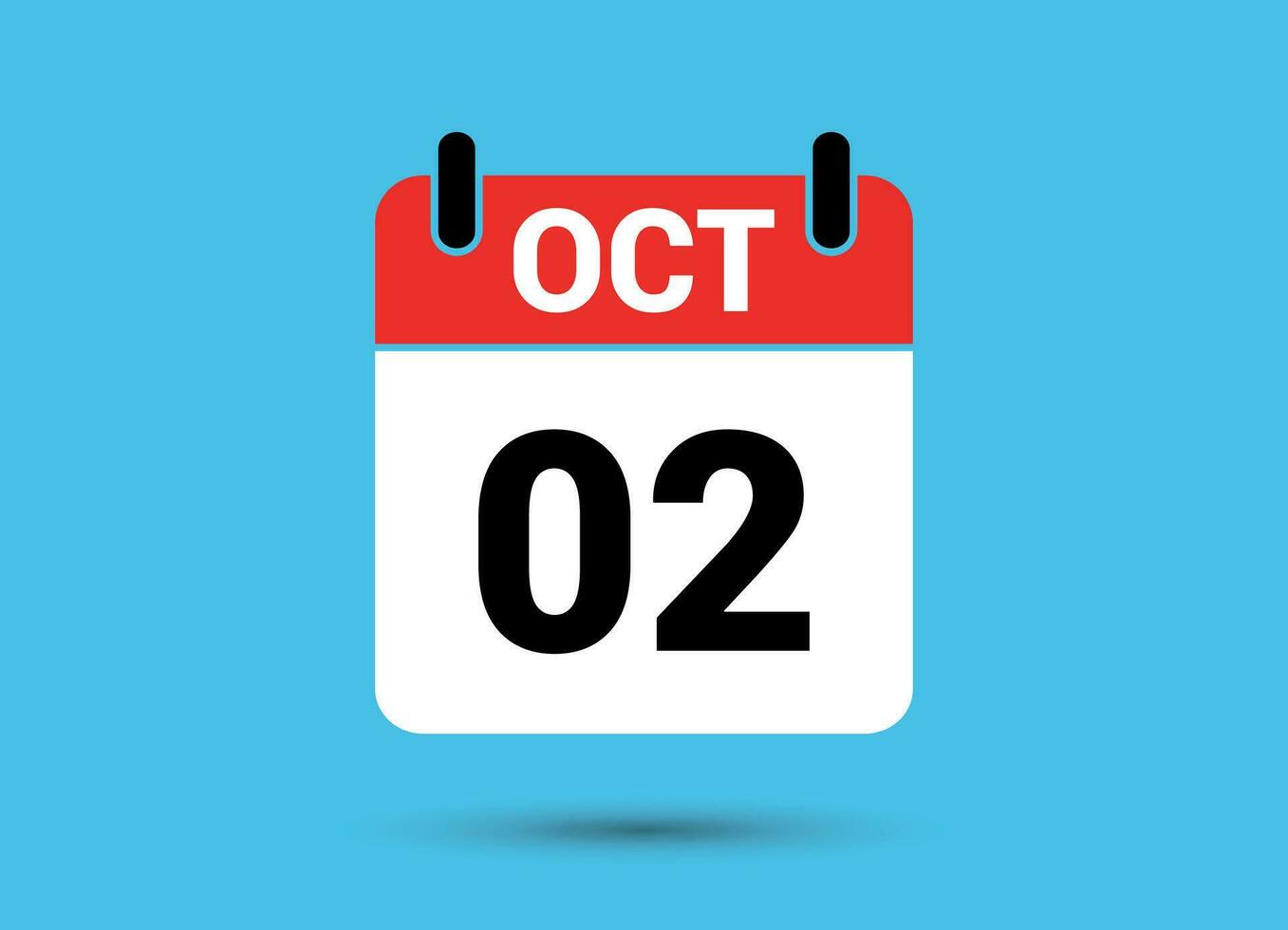 October 2 Calendar Date Flat Icon Day 2 Vector Illustration