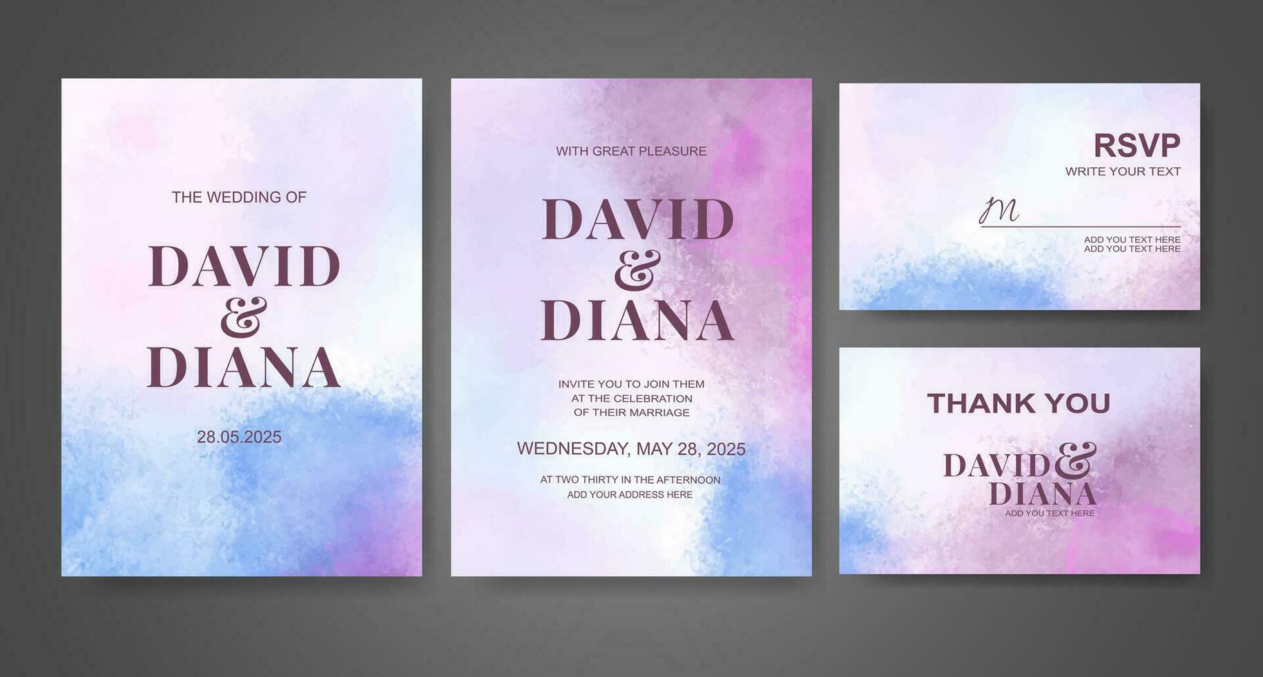 Wedding invitation with abstract watercolor background vector