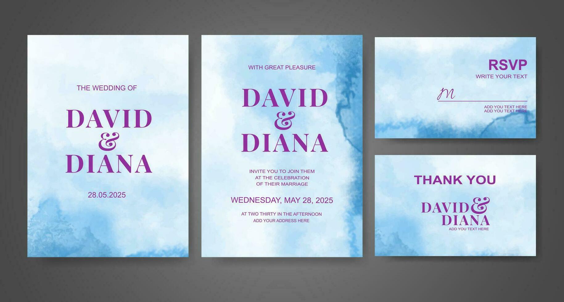 Wedding invitation with abstract watercolor background vector