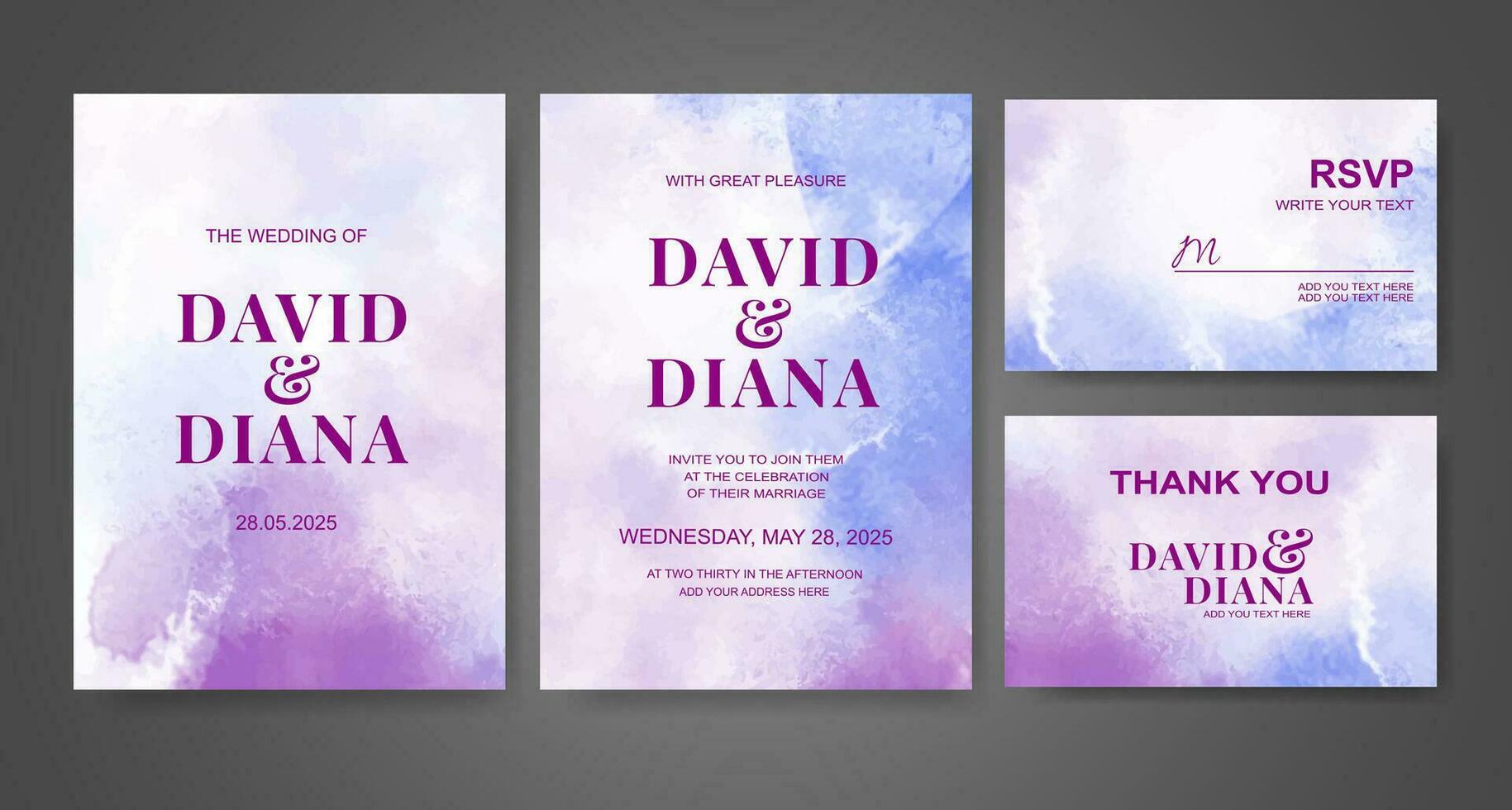 Wedding invitation with abstract watercolor background vector