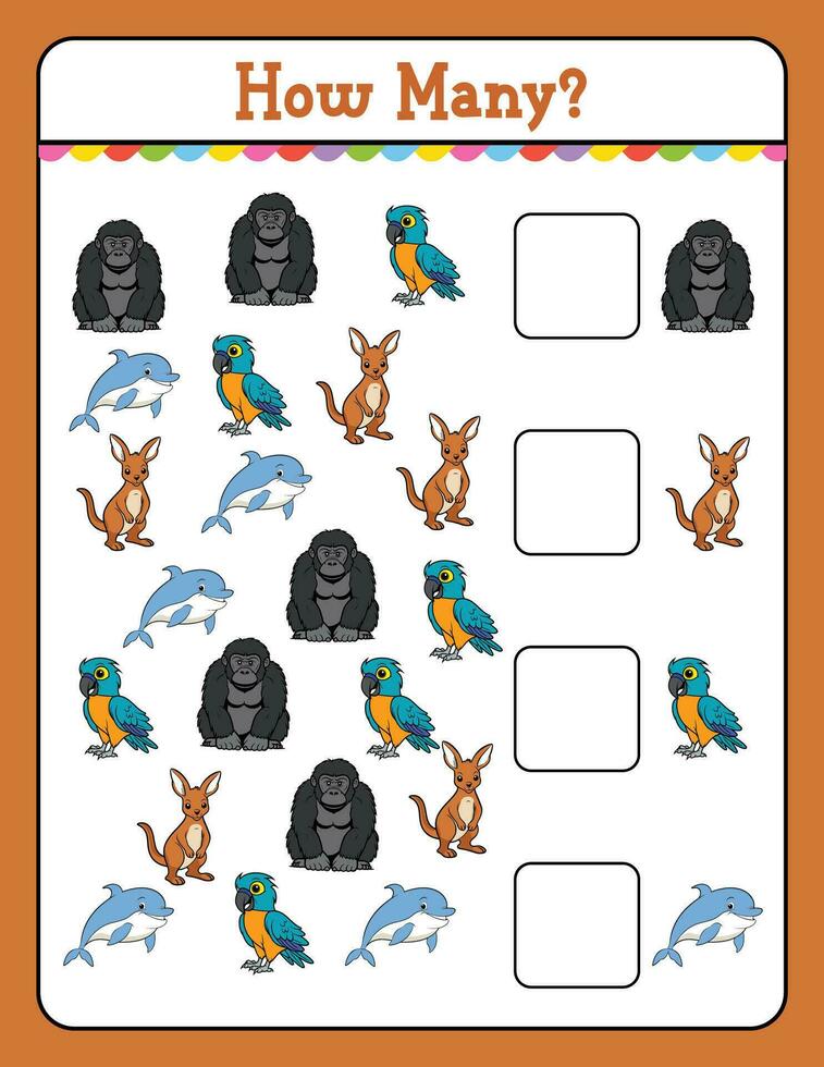 How Many game for kids searching and counting activity for preschool children with cute Animal vector