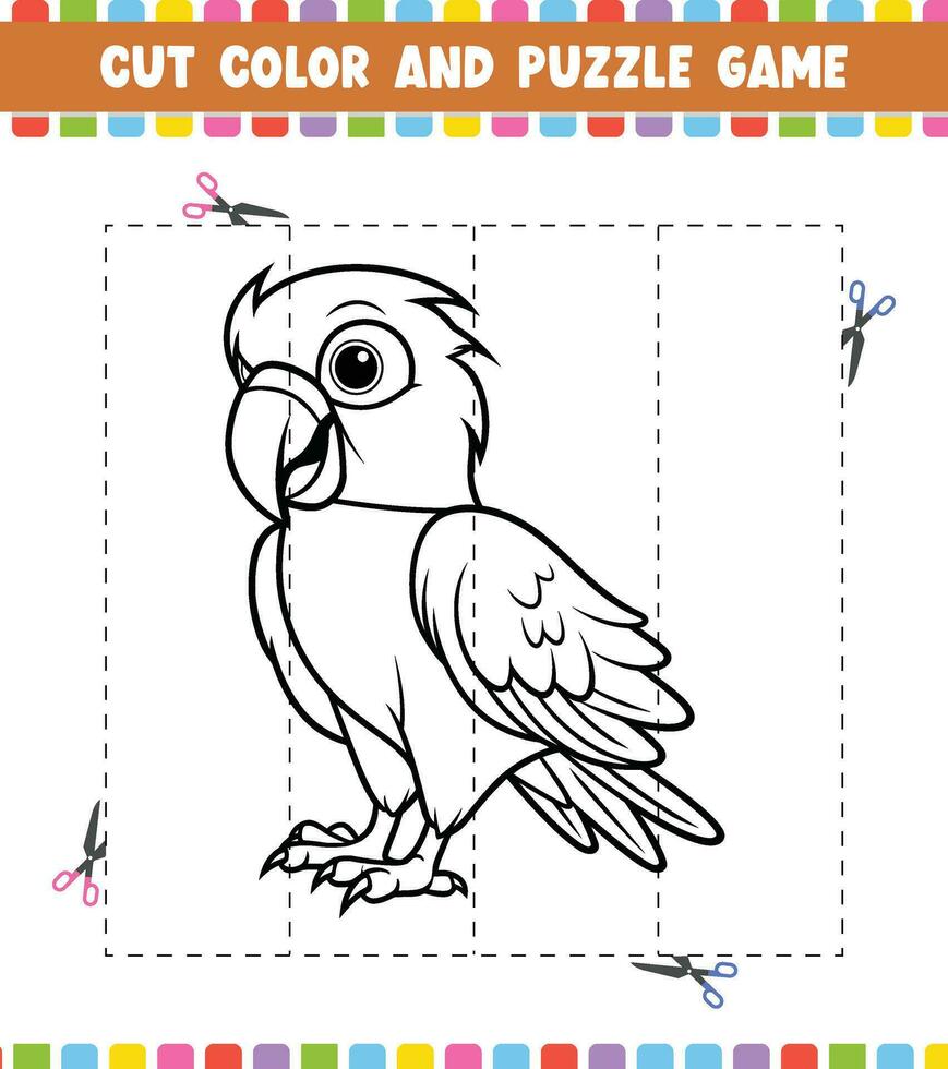 cortar color educación hoja de cálculo juego para niños color actividad rompecabezas para niños con linda animal vector