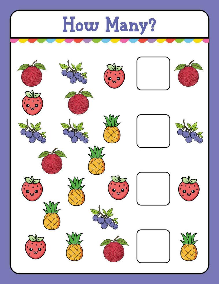How Many game for kids searching and counting activity for preschool children with Fruit vector