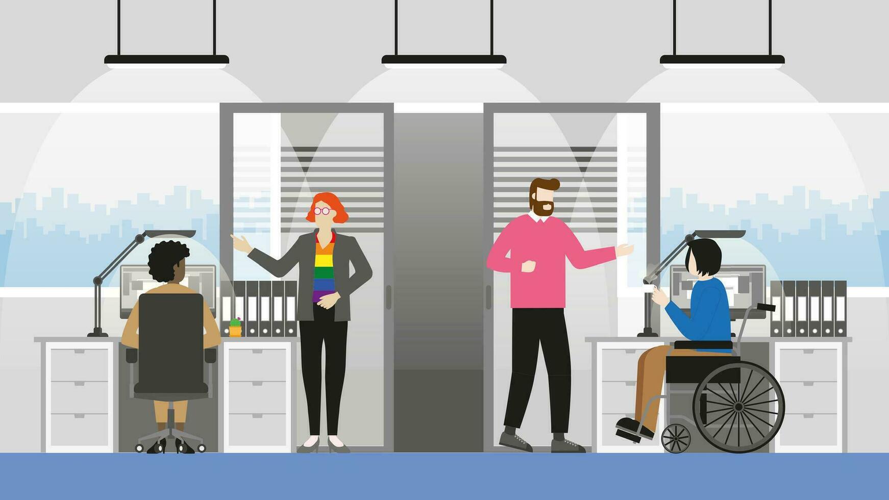 LGBT, transgender, Gay, Black lady, Handicapped, Nationalities, Genres. Collaboration working vector