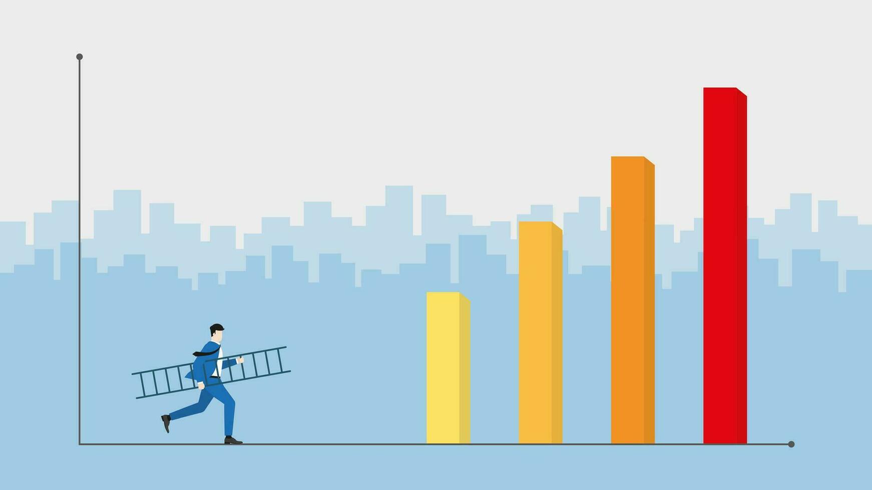 Businessman holds the ladder and runs to confront to the economic crisis vector