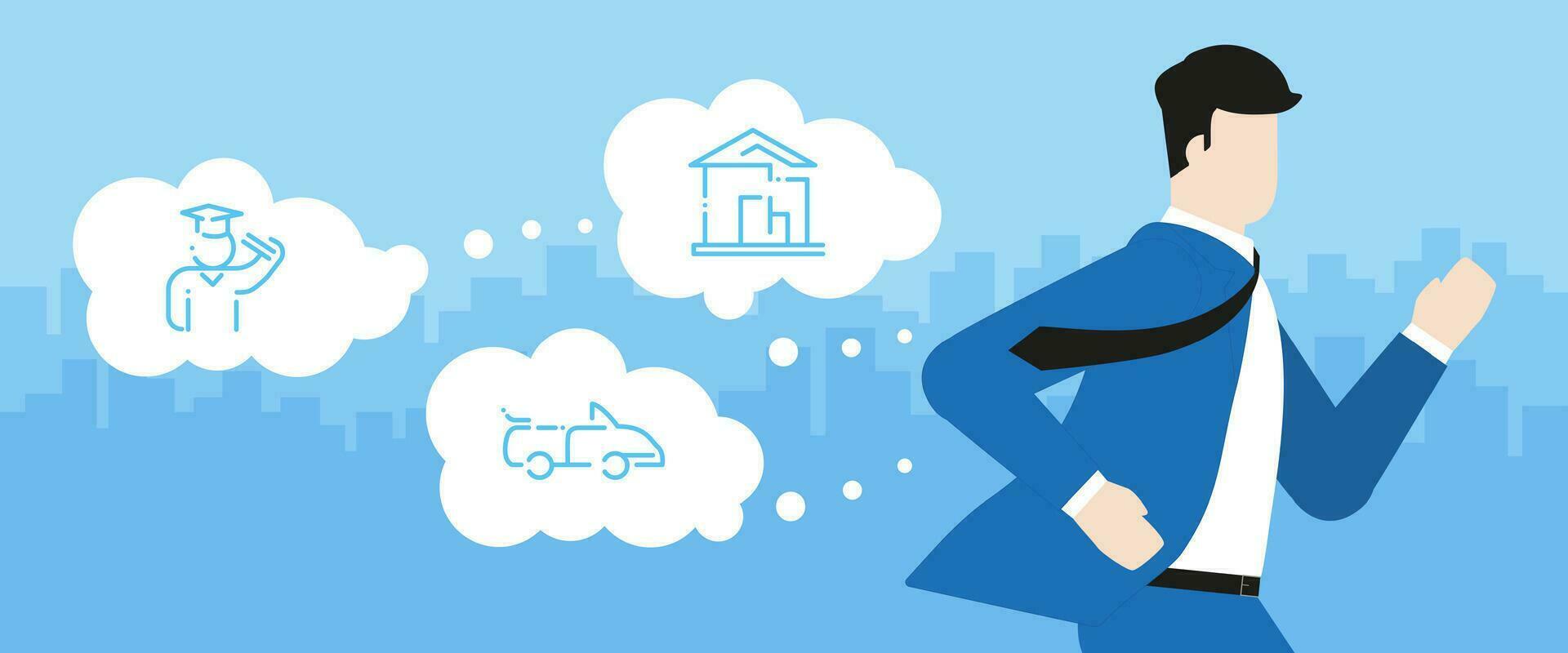 Dreaming businessman concept. Office man running for his job. vector