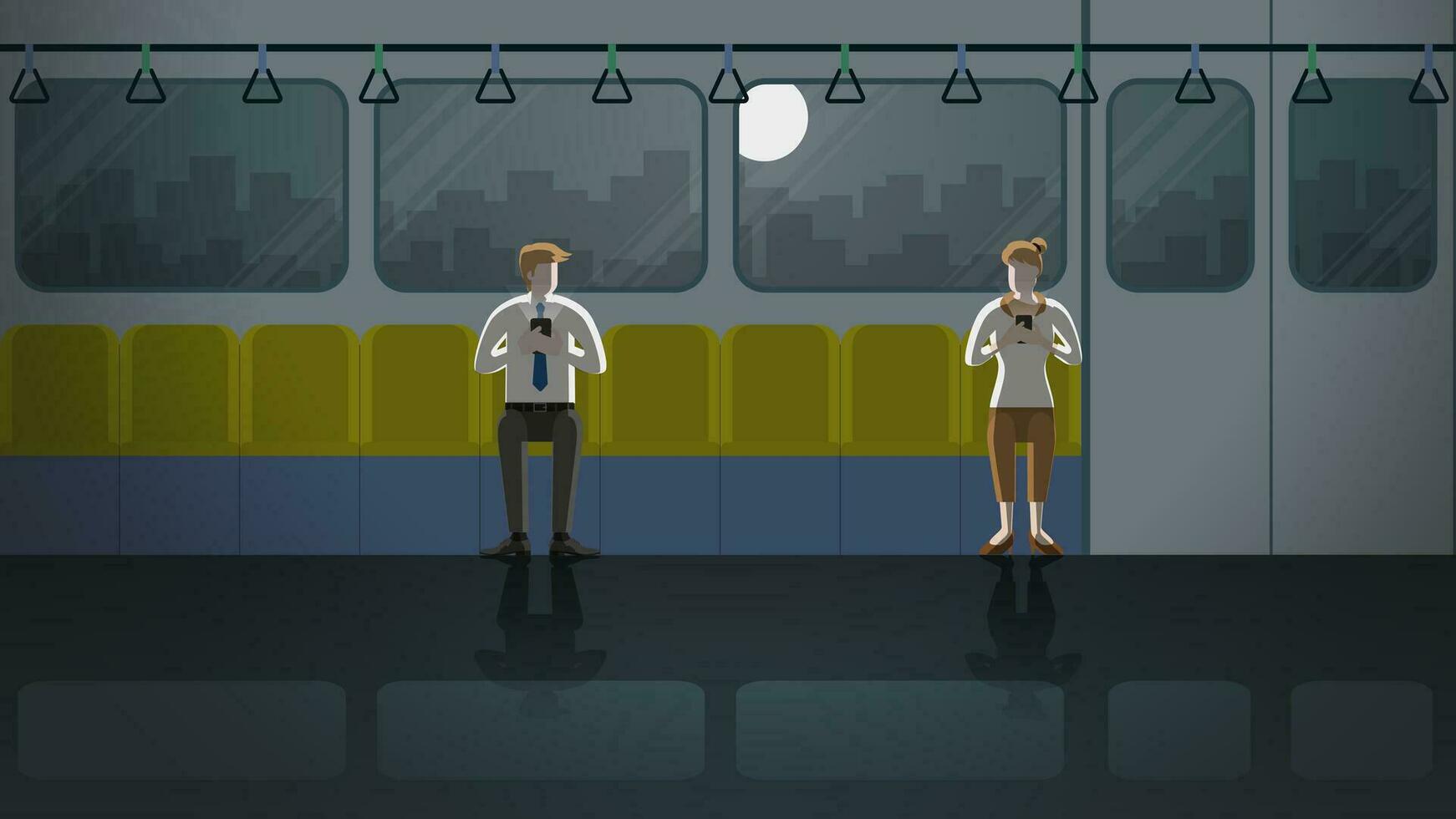 Love at first sight between man and woman in train public transportation vector