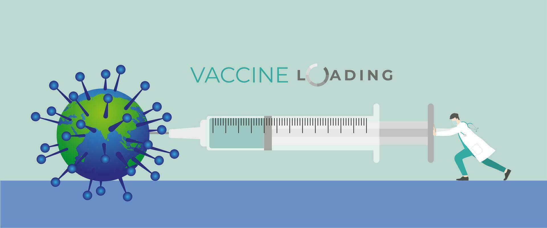 Medical concept. Doctor inject vaccine to the world vector