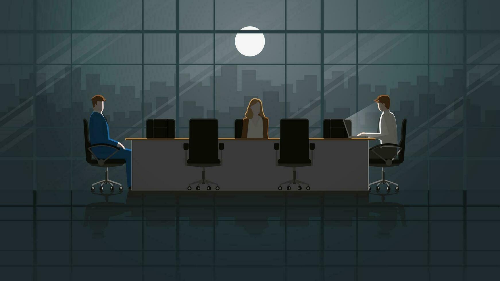 Business owner and employees meeting in office conference window room vector