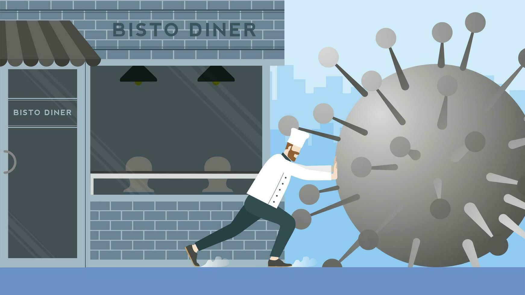 Economic impact of pandemic. Chef or  business owner fights against virus vector