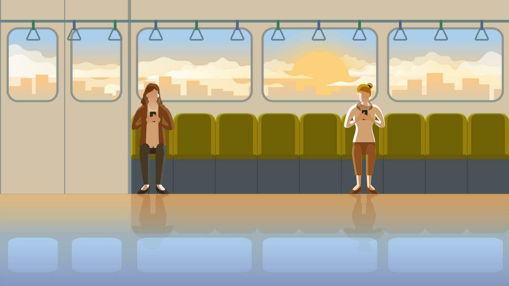 Love at first sight concept of LGBT females in train public transportation vector