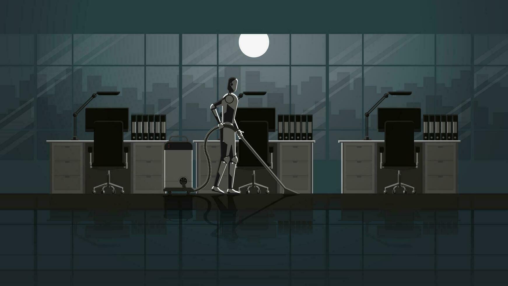 Artificial intelligence mechanism clean and work in the office desktop room for 24 hours vector