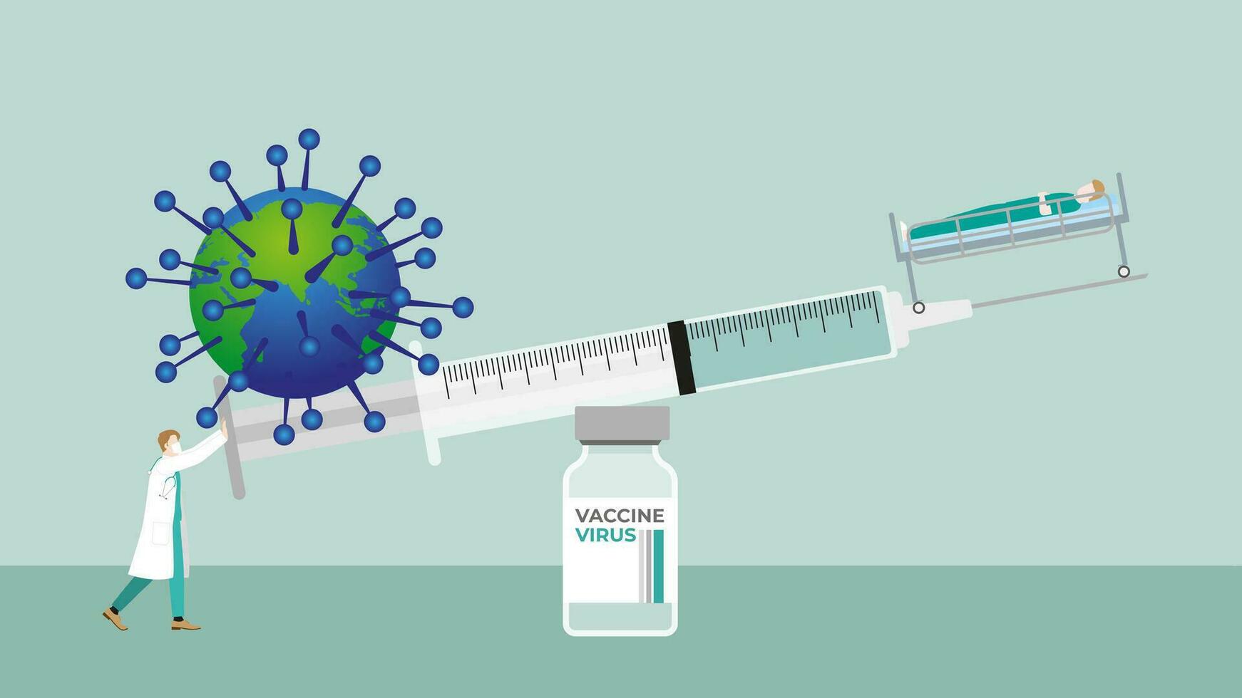 médico caso concepto. médico acuerdo equilibrar de jeringuilla en vacuna botella vector