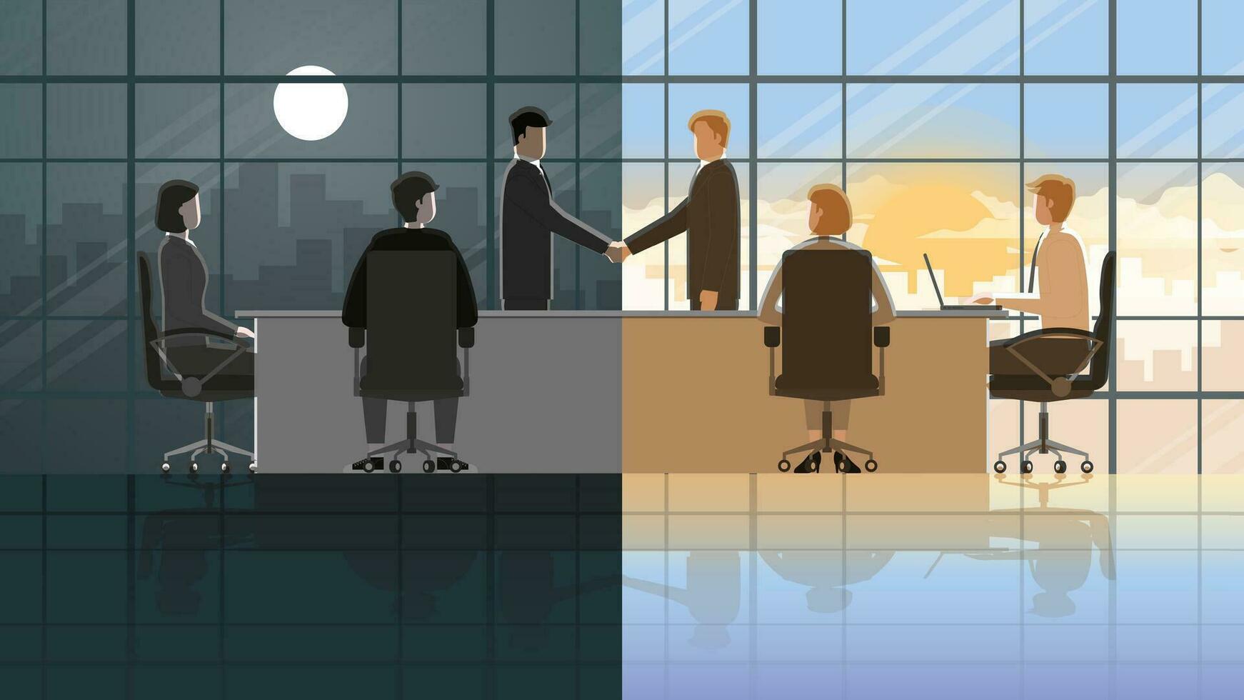 Businessmen have virtual shaking hands via online platforms vector