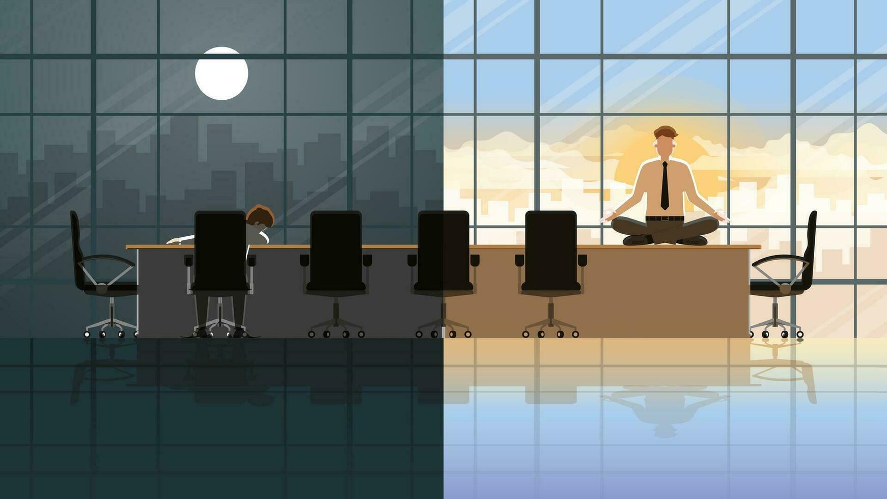 Overnight serious office people sleep in conference room at night vector