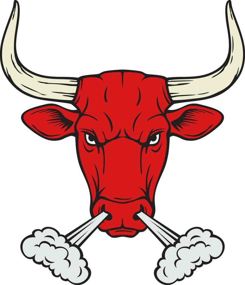 Angry Red Bull Head. Vector Illustration.