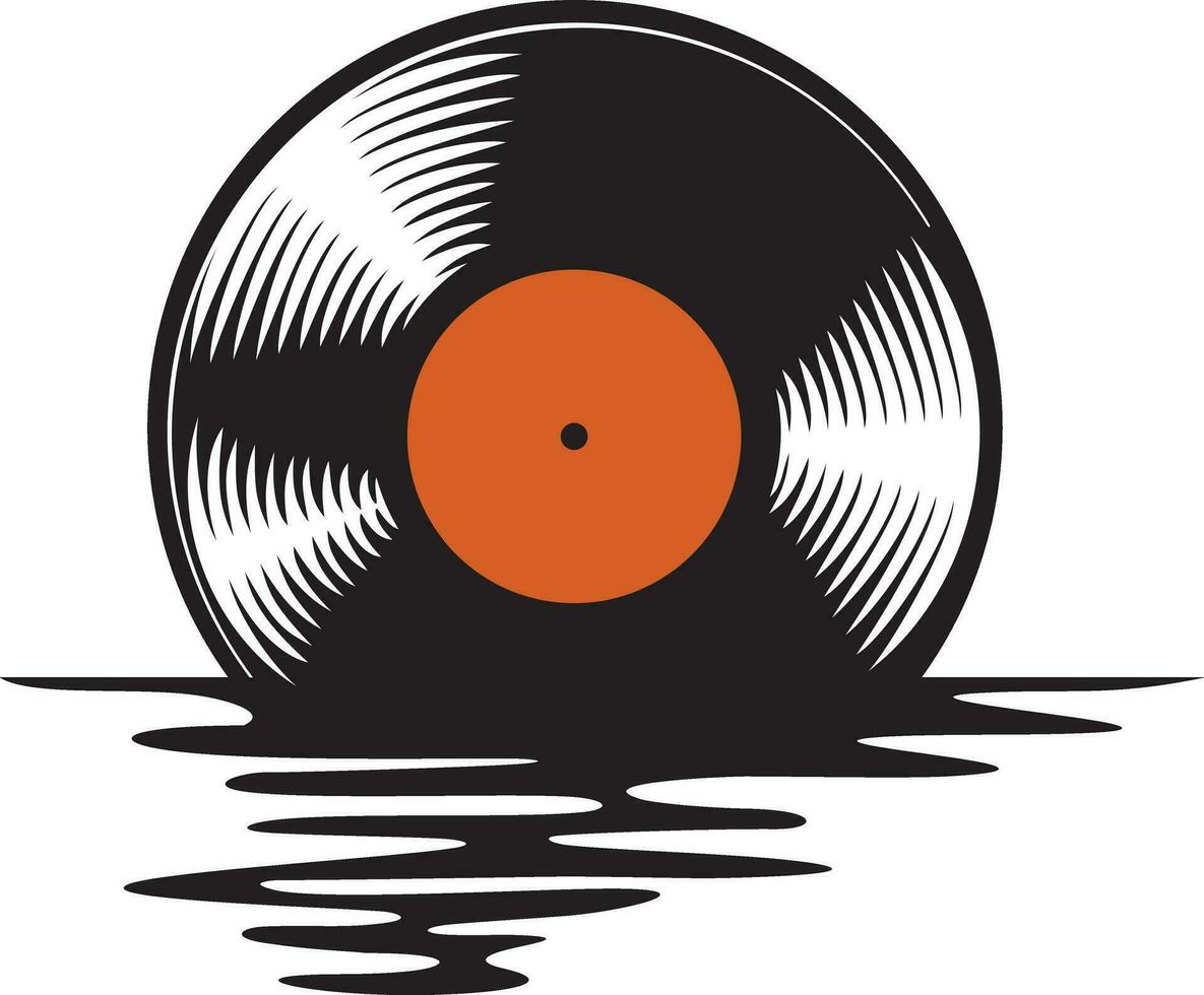 Vinyl Disc Sunset Reflection - Record. Vector Illustration.